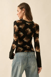 Sweet Harmony Floral Honeycomb Mesh Henley Top - ShopPromesa