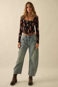 Heirloom Blooms Floral Mesh Smocked Corset Top - ShopPromesa