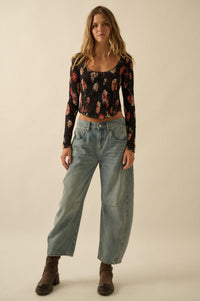 Heirloom Blooms Floral Mesh Smocked Corset Top - ShopPromesa