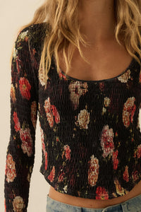 Heirloom Blooms Floral Mesh Smocked Corset Top - ShopPromesa