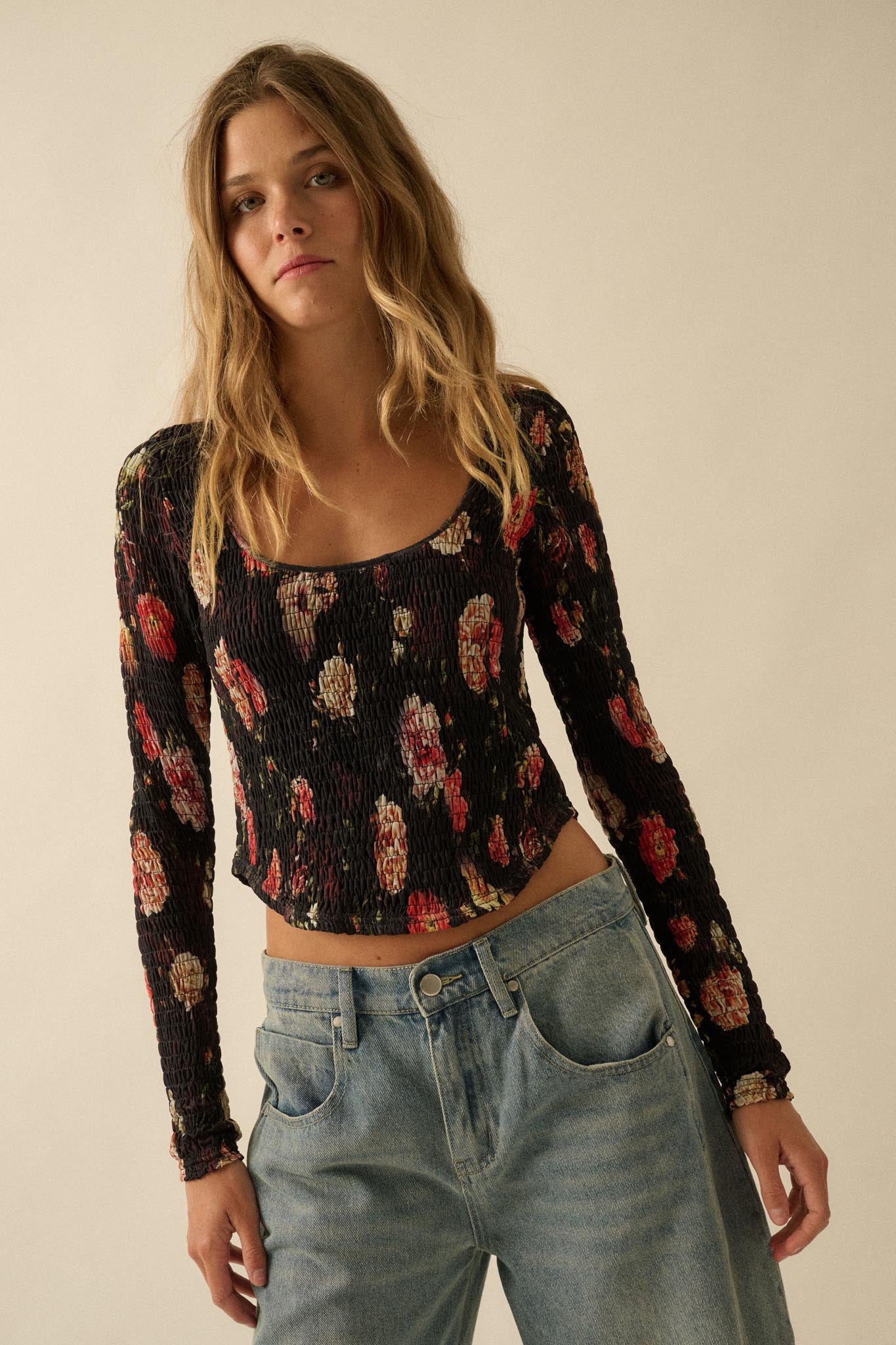 Heirloom Blooms Floral Mesh Smocked Corset Top - ShopPromesa