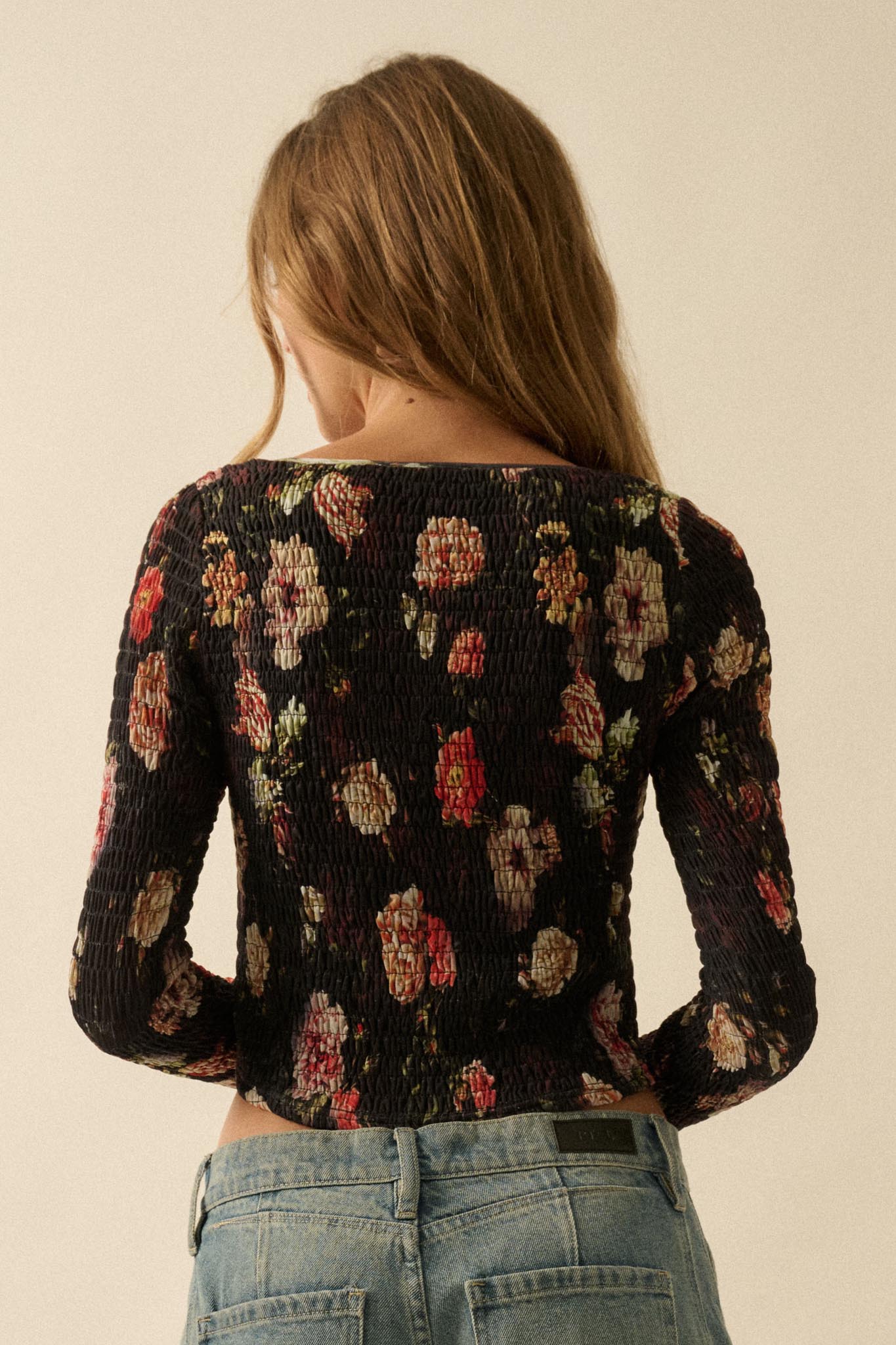 Heirloom Blooms Floral Mesh Smocked Corset Top - ShopPromesa