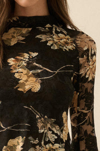 Timeless Blooms Printed Floral Lace Mock-Neck Top - ShopPromesa