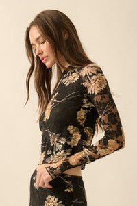 Timeless Blooms Printed Floral Lace Mock-Neck Top - ShopPromesa