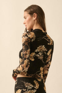Timeless Blooms Printed Floral Lace Mock-Neck Top - ShopPromesa