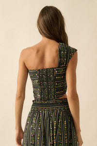 Wild Fields Floral-Stripe One-Shoulder Bandeau Top - ShopPromesa