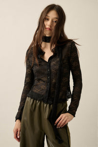 Believe in Magic Floral Lace Button-Up Top and Scarf - ShopPromesa