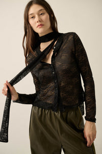 Believe in Magic Floral Lace Button-Up Top and Scarf - ShopPromesa
