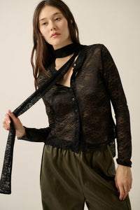 Believe in Magic Floral Lace Button-Up Top and Scarf - ShopPromesa
