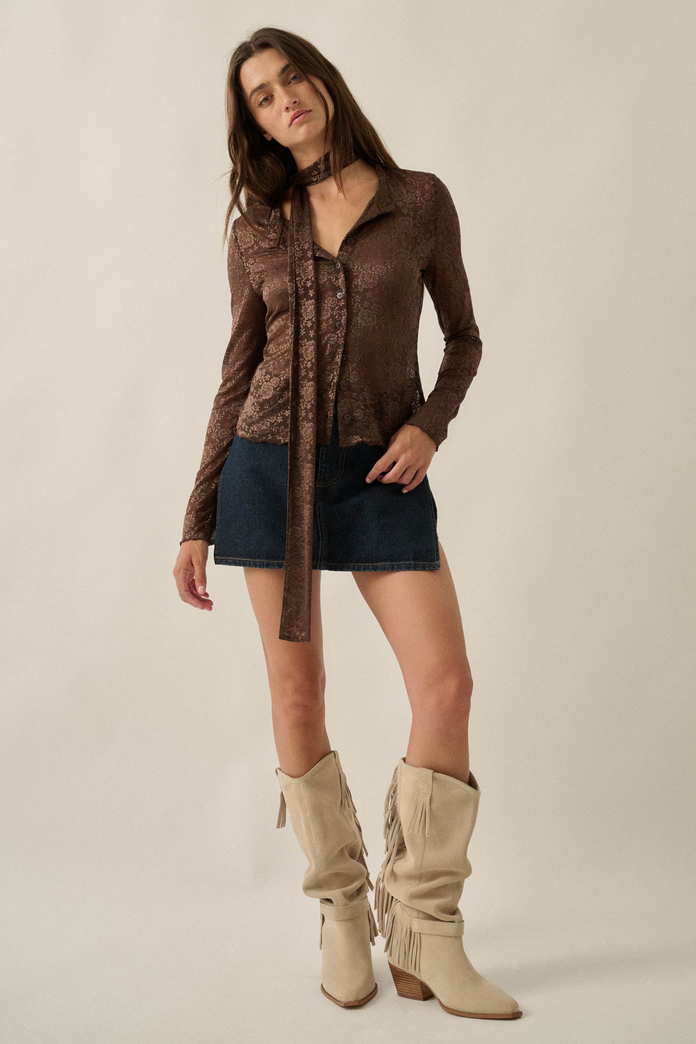 Believe in Magic Floral Lace Button-Up Top and Scarf - ShopPromesa