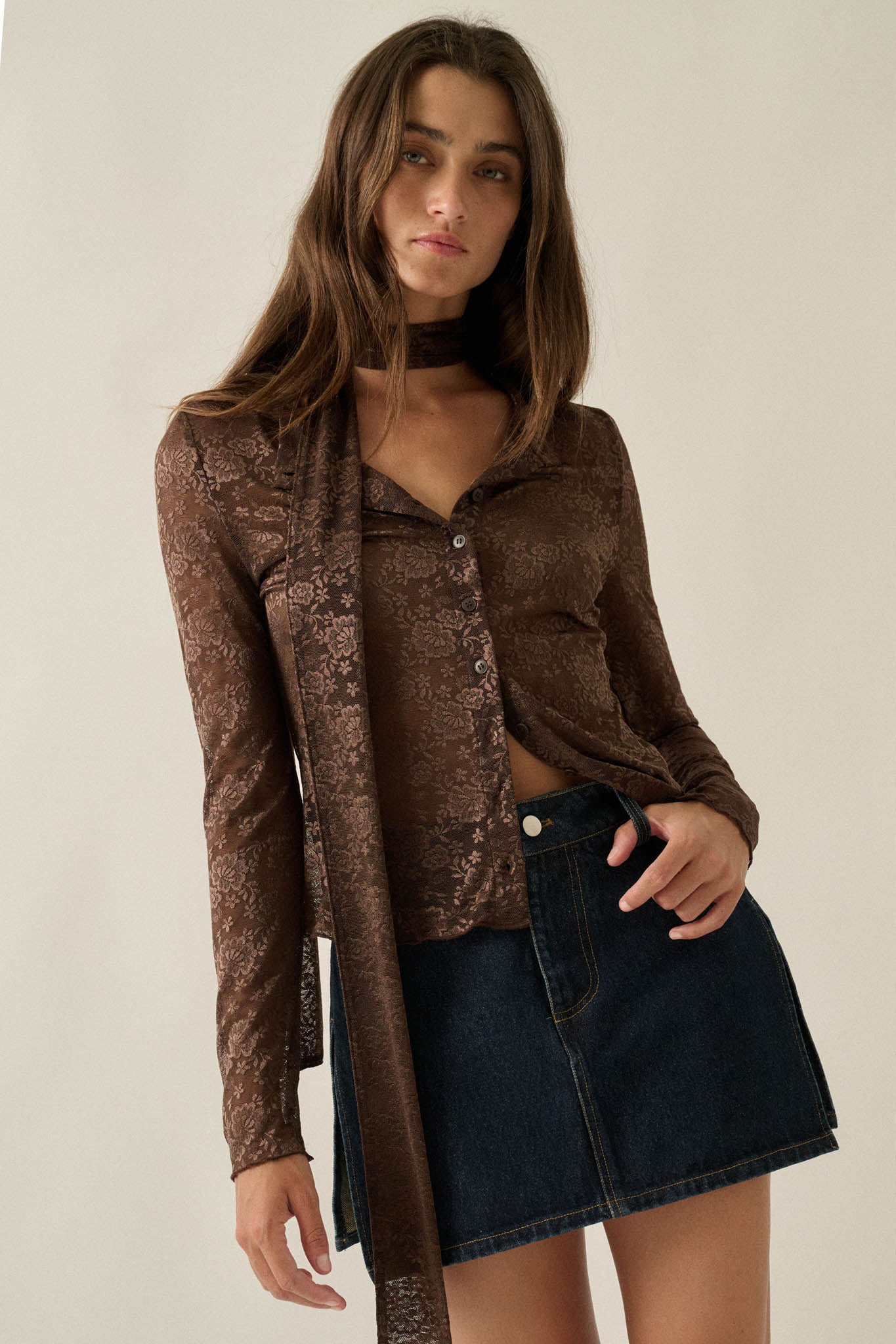 Believe in Magic Floral Lace Button-Up Top and Scarf - ShopPromesa