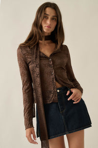 Believe in Magic Floral Lace Button-Up Top and Scarf - ShopPromesa