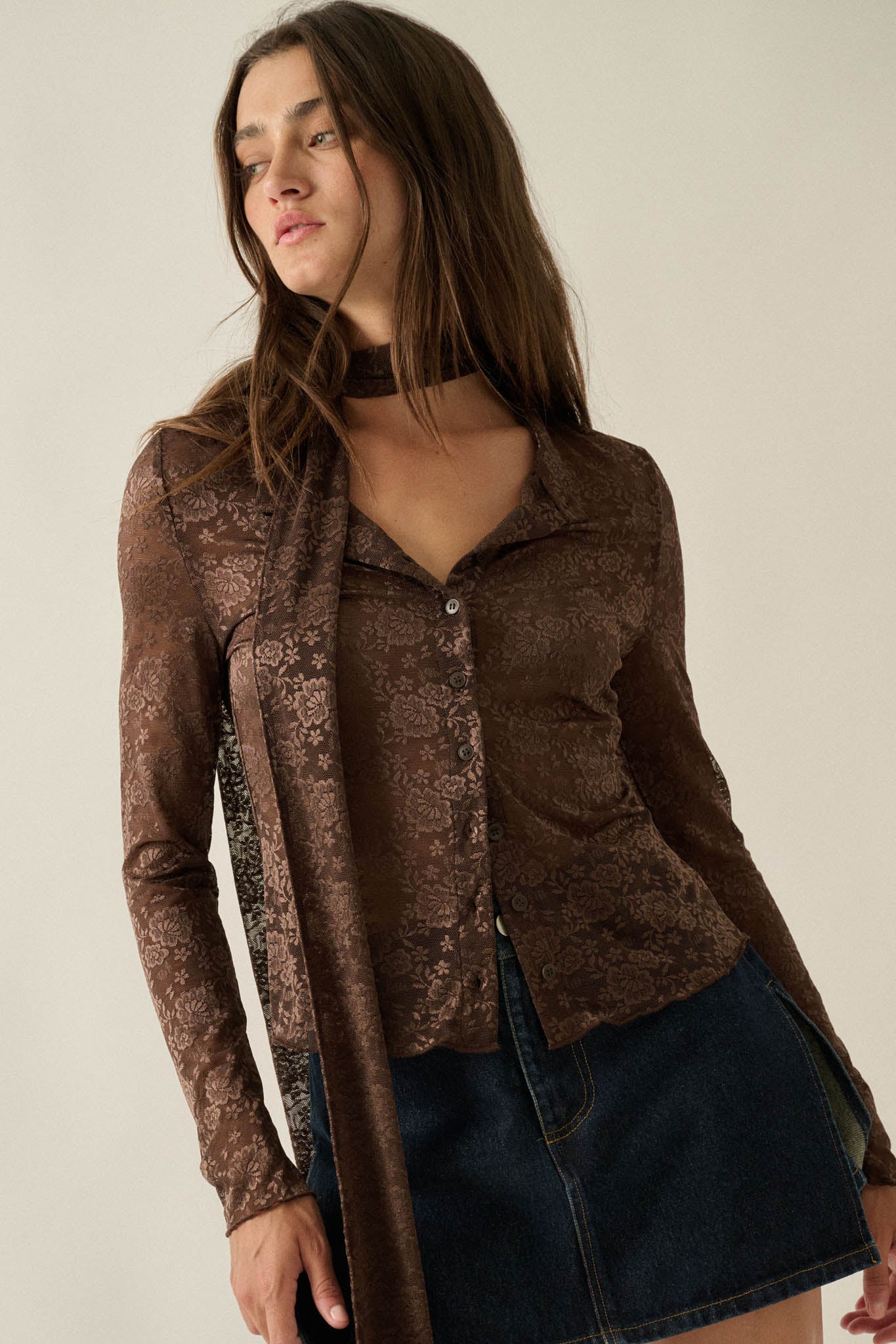 Believe in Magic Floral Lace Button-Up Top and Scarf - ShopPromesa