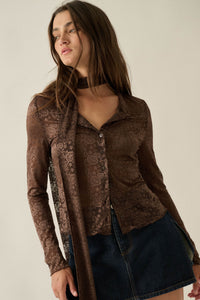 Believe in Magic Floral Lace Button-Up Top and Scarf - ShopPromesa