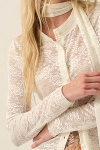 Believe in Magic Floral Lace Button-Up Top and Scarf - ShopPromesa