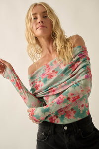 Soft Sunrise Floral Mesh Off-Shoulder Foldover Bodysuit - ShopPromesa