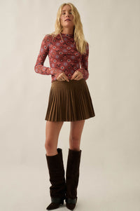 Jewel Box Floral Mesh Mock-Neck Thumbhole Top - ShopPromesa