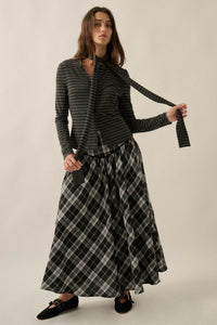 Edge of Forever Pinstripe Button-Up Top and Scarf - ShopPromesa