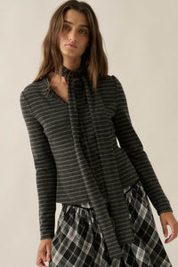 Edge of Forever Pinstripe Button-Up Top and Scarf - ShopPromesa
