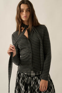 Edge of Forever Pinstripe Button-Up Top and Scarf - ShopPromesa