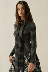 Edge of Forever Pinstripe Button-Up Top and Scarf - ShopPromesa