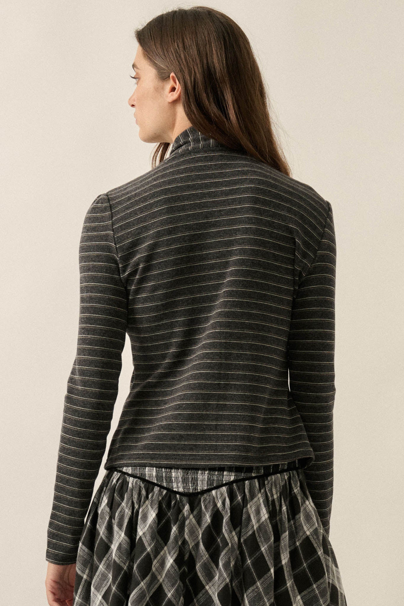 Edge of Forever Pinstripe Button-Up Top and Scarf - ShopPromesa