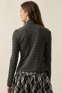 Edge of Forever Pinstripe Button-Up Top and Scarf - ShopPromesa