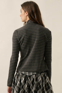Edge of Forever Pinstripe Button-Up Top and Scarf - ShopPromesa
