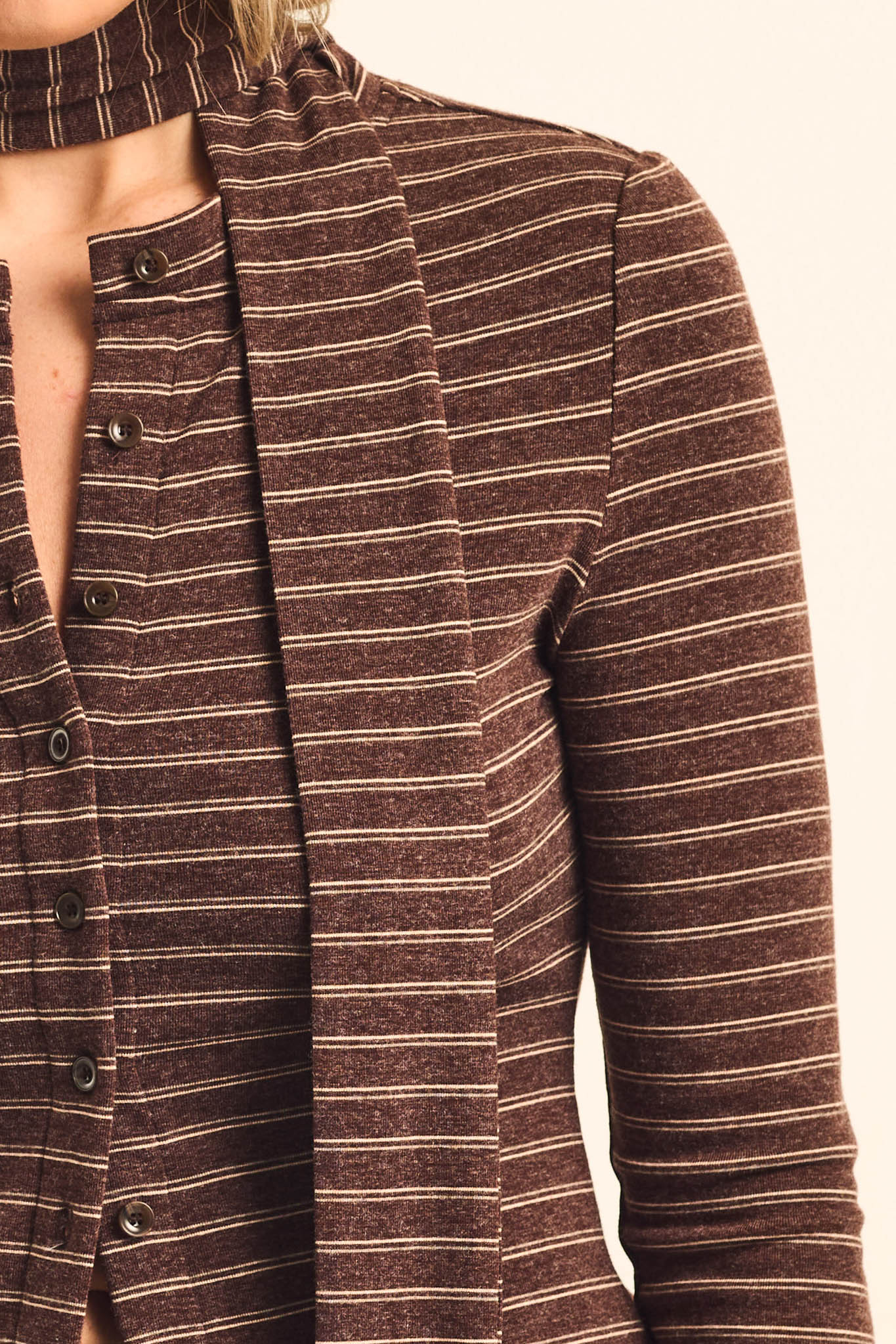 Edge of Forever Pinstripe Button-Up Top and Scarf - ShopPromesa