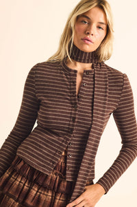 Edge of Forever Pinstripe Button-Up Top and Scarf - ShopPromesa