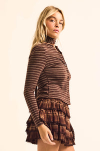 Edge of Forever Pinstripe Button-Up Top and Scarf - ShopPromesa