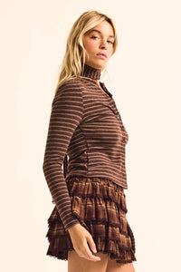 Edge of Forever Pinstripe Button-Up Top and Scarf - ShopPromesa
