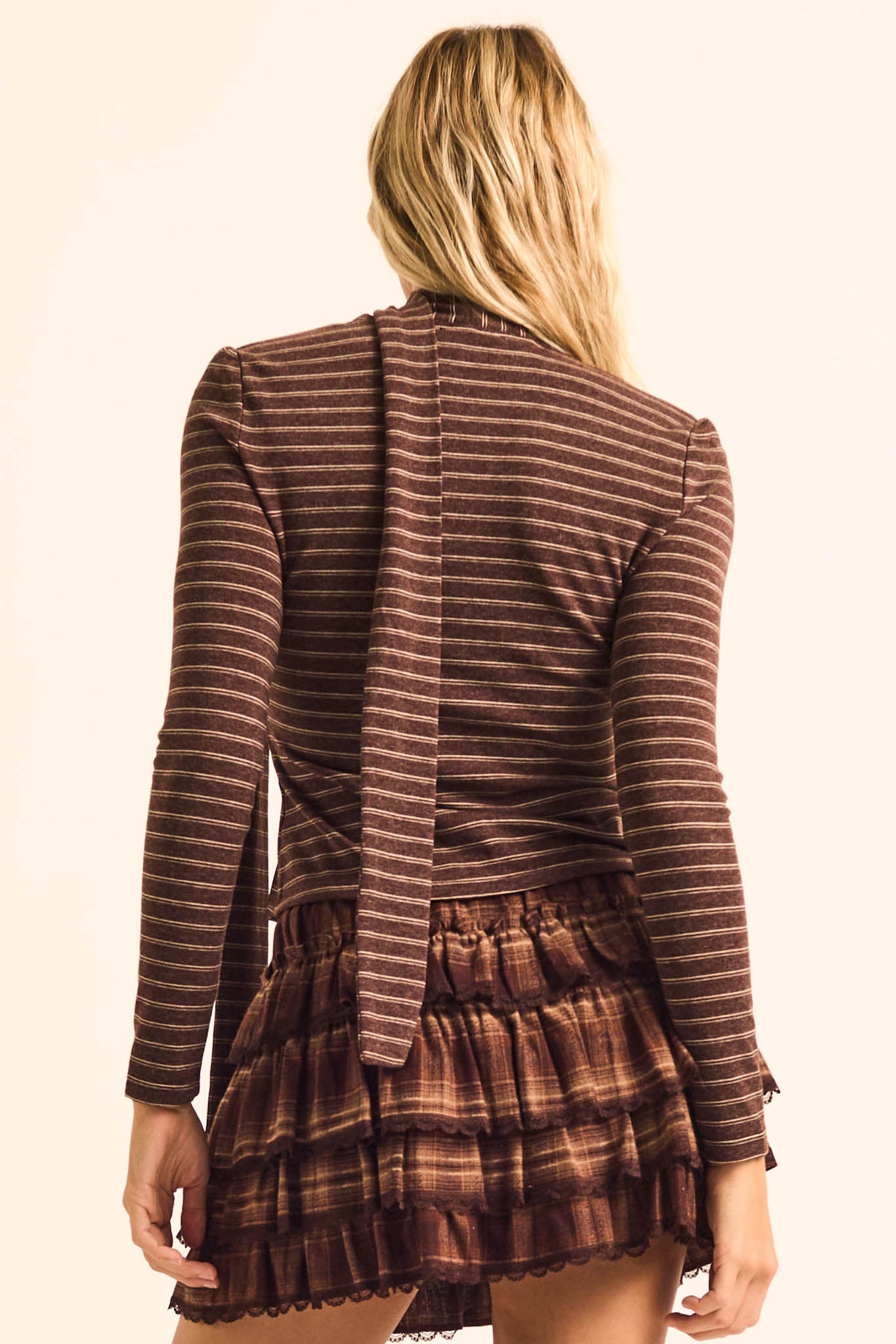 Edge of Forever Pinstripe Button-Up Top and Scarf - ShopPromesa