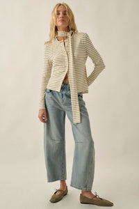 Edge of Forever Pinstripe Button-Up Top and Scarf - ShopPromesa