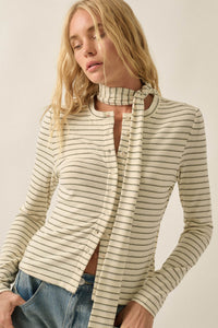 Edge of Forever Pinstripe Button-Up Top and Scarf - ShopPromesa