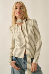 Edge of Forever Pinstripe Button-Up Top and Scarf - ShopPromesa