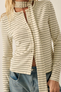 Edge of Forever Pinstripe Button-Up Top and Scarf - ShopPromesa