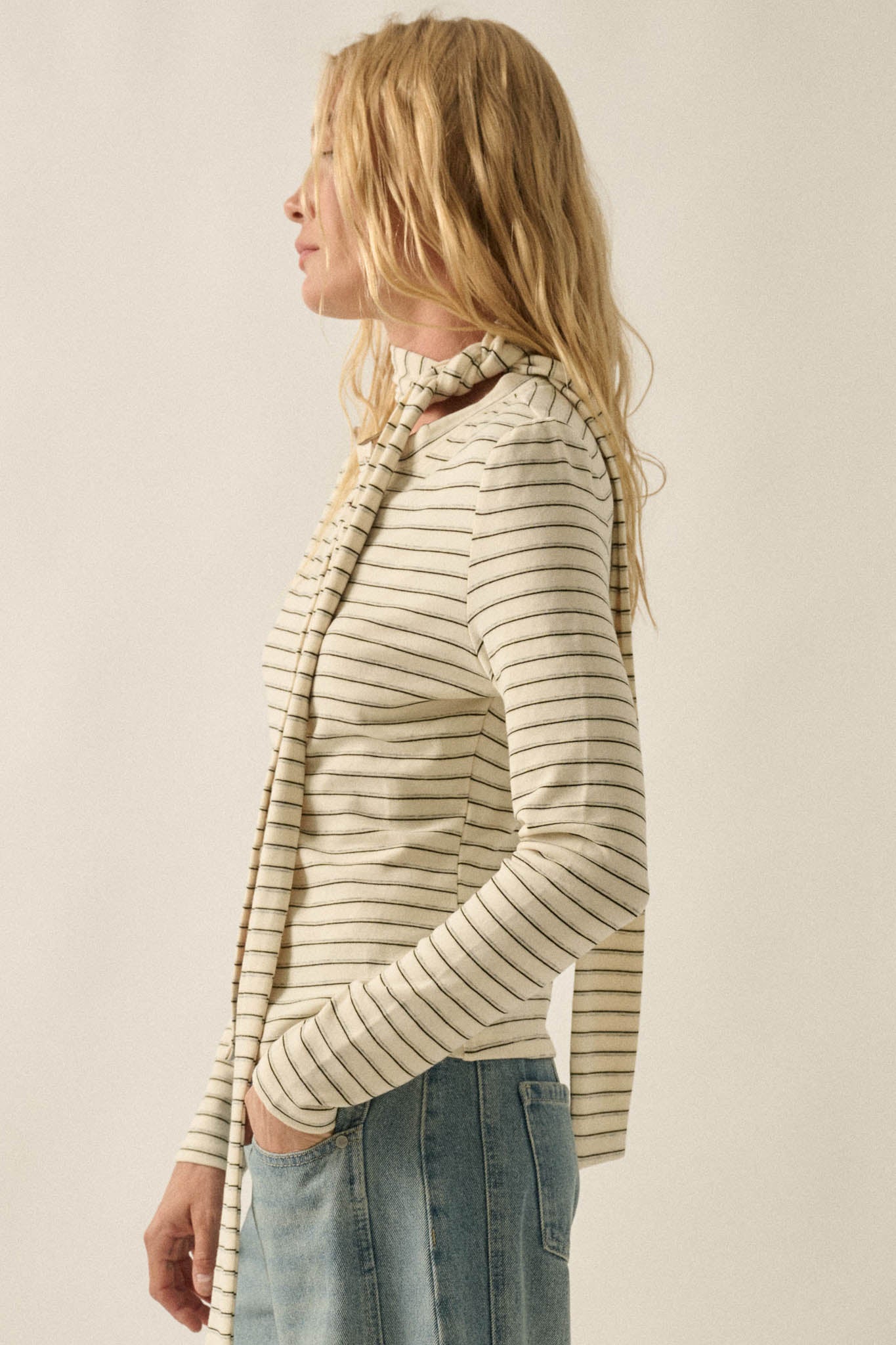 Edge of Forever Pinstripe Button-Up Top and Scarf - ShopPromesa