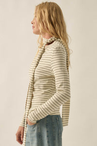 Edge of Forever Pinstripe Button-Up Top and Scarf - ShopPromesa