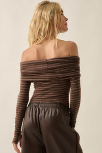 On the Edge Pinstripe Off-Shoulder Foldover Bodysuit - ShopPromesa