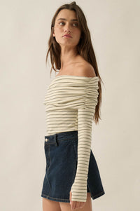 On the Edge Pinstripe Off-Shoulder Foldover Bodysuit - ShopPromesa