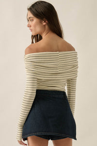 On the Edge Pinstripe Off-Shoulder Foldover Bodysuit - ShopPromesa