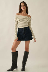 On the Edge Pinstripe Off-Shoulder Foldover Bodysuit - ShopPromesa