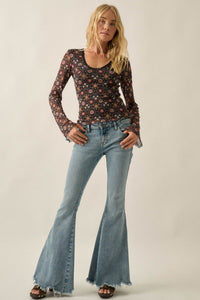 Rare Jewels Floral Mesh Scoop-Neck Bell-Sleeve Top - ShopPromesa