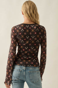 Rare Jewels Floral Mesh Scoop-Neck Bell-Sleeve Top - ShopPromesa