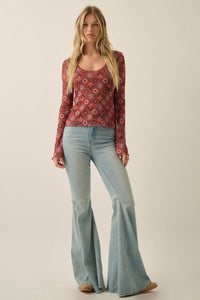 Rare Jewels Floral Mesh Scoop-Neck Bell-Sleeve Top - ShopPromesa