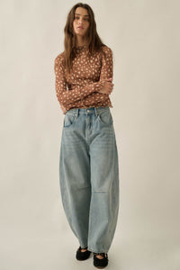 Fawn-Tastic Deer-Print Mesh Mock-Neck Thumbhole Top - ShopPromesa