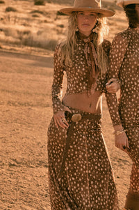 Fawn-Tastic Deer-Print Mesh Mock-Neck Thumbhole Top - ShopPromesa