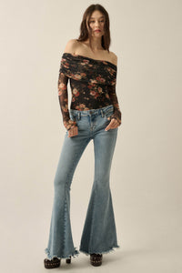 Moonlit Garden Floral Mesh Off-Shoulder Bodysuit - ShopPromesa