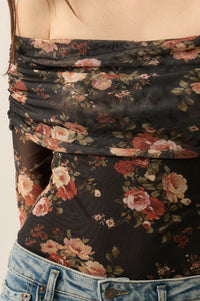Moonlit Garden Floral Mesh Off-Shoulder Bodysuit - ShopPromesa
